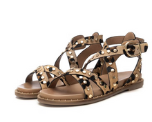 Load image into Gallery viewer, Leather Stud Detail Sandal - Leopard