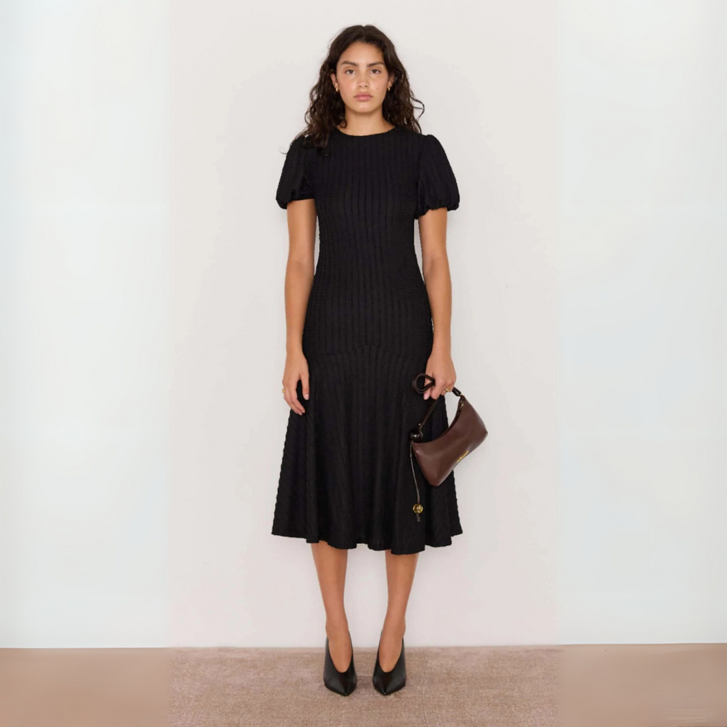 Anais Drop Waist Midi Dress - Black