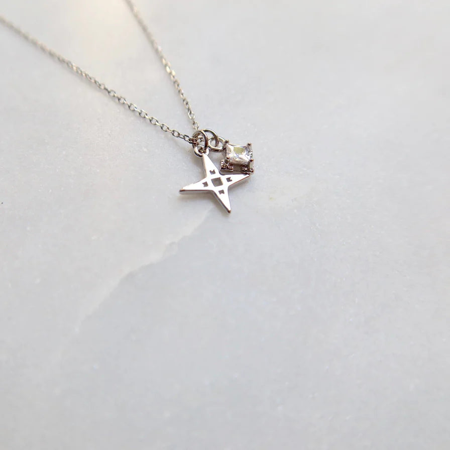 Tiny Star Necklace with Embellishment - Silver
