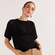 Load image into Gallery viewer, Romy Open Knit Tee - Black

