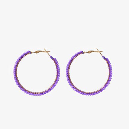 Beaded Hoop Earring - Lilac