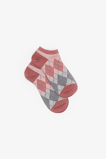 Argyle Ankle Sock - Grey & Rose